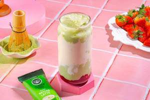 Chunky Strawberry & Matcha Iced Latte