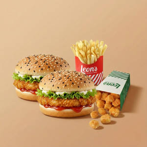 2 Crispy Masala Veg Burger + 1 Medium Paneer Popcorn + 1 Medium Fries