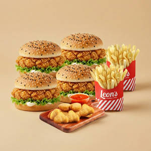 4 Crispy Chicken Burgers + 16 Pc Nuggets +  2 French Fries Medium