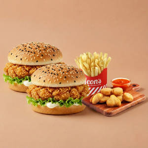 2 Crispy Chicken Burger + 8 Pc Nuggets + 1 French Fries Medium