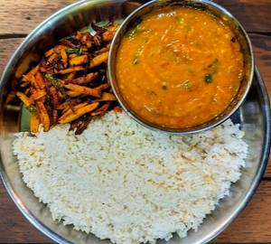 Dal Chawal With Aloo Bhaja With Appalam