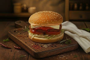 Jain Schezwan Paneer Burger