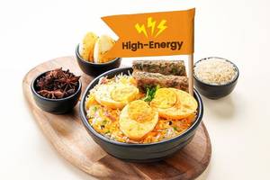 Egg Biryani Bowl with Chicken Seekh Kebab