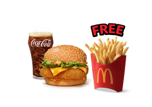 McSpicy Premium Veg Burger + Coke Combo (M), Get Free Fries (M)