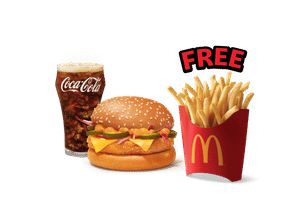 Corn & Cheese Veg Burger + Coke Combo (M), Get Free Fries (M)