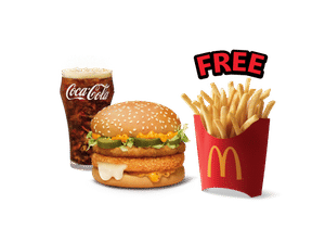 McCheese Chicken Burger + Coke Combo (M), Get Free Fries (M)