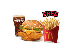 McSpicy Premium Chicken Burger + Coke Combo (M), Get Free Fries (M)