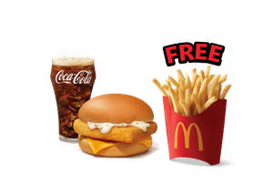 Filet-o-Fish Burger + Coke Combo (M), Get Free Fries (M)