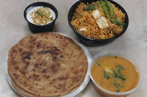 Veg Biryani And 2 Aloo Paratha And Dal With Dahi Combo