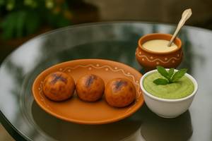 Bihari Style Ghee Litti [3 Pieces] With Dahi Pudina Chutney