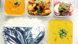 No Onion Garlic Kadhi Pakoda Thali
