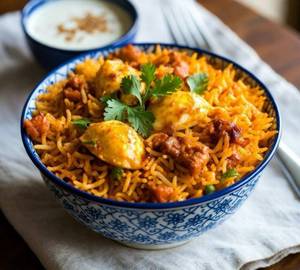 Egg biryani with raita