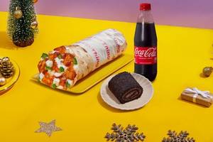 Baked Chicken Tikka Pizza Wrap with Dessert and Coke