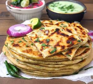 3 Aloo Pyaz Paratha with Pickle and Dahi Fry