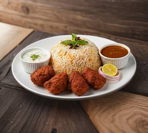 Biryani Rice+Raita+Gravy+ Kebab [4 Pieces].