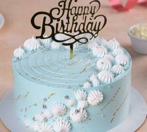 New Year Special Blue White Colour Vanilla Cake