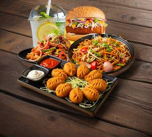  (PARTY ORDER) Chilly Potato + Veg Noodle + Kurkure Momo +Burger + Mint Mojito (Free)