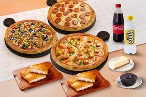 3 Pizza + 2 Garlic Bread + 2 Drink + 2 Dessert