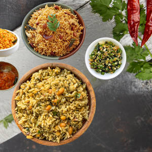 Gogura Pulihora Rice 450 Ml+karam Rice 250 Ml+veg 250 Ml+fryums+pickle
