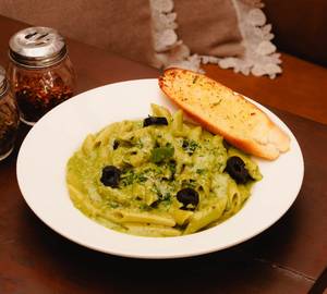Penne Al Pesto With Kalamala Olives