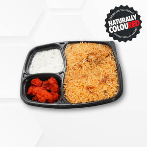 Boneless Chicken Biryani, Popcorn Kebab & Raita