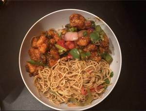 Chicken Hakka Noodles With Chicken Manchurian And Baby Corn