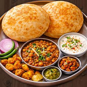 2 paneer bhature + Chole + Dry Aloo + Rayta