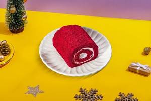 Red Velvet Yule Log Slice.