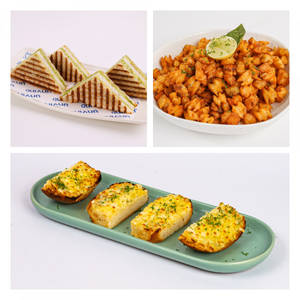 Pop-corn Peri Peri Fries + Garlic Bread + Cheese Chutney Sandwich