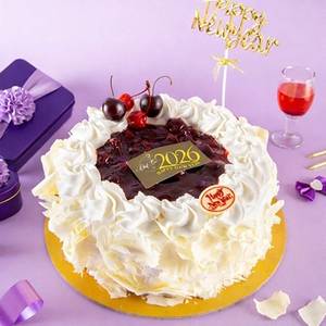 New Year White Forest Gateaux Eggless Cake