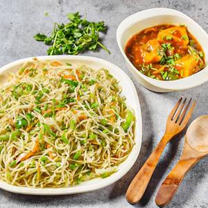 Chilli Paneer [2 Pieces] With Veg Chowmein                                    