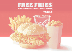 Fiery Burger and Popcorn Meal + Free Fries (M)