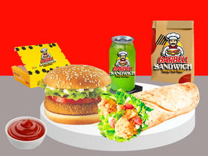 1 Chicken Burger + 1 Hot & Fried Chicken Wraps+green Apple Mojito