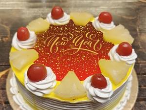 Eggless Photoprint Pineapple Cake New Year Special