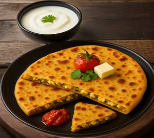 2 paneer paratha and curd with pickle