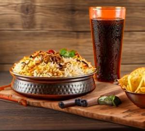 Dum biryani rice+ egg+cool drink