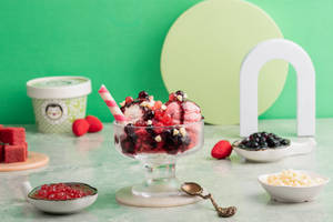 Red Velvet And Blueberry Boba Sundae