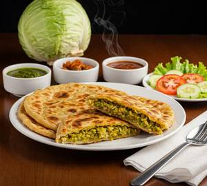 Cabbage Paratha	(02 Pcs) - With Curd, Tomato Sauce, Pickle, Green Chutney & Salad.