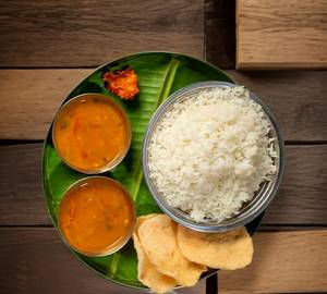 White Rice + Rasam + Palya + Papad