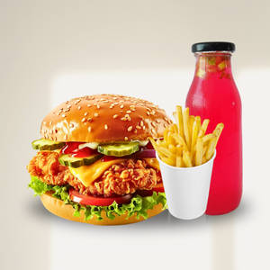 Chicken Surprise Burger +   Fries + Mojito