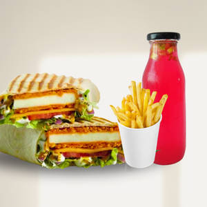 Paneer Thick Wrap Burger + Fries + Mojito