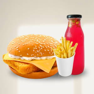 Paneer Crunchy Burger Burger + Fries + Mojito