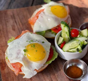 Salmon And Egg Bagel Sandwich