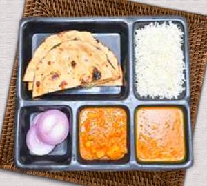Veg thali roti dal sabji rice salad