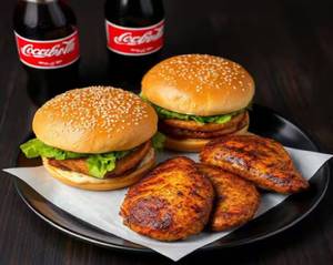 Fried & Crispy Chicken (2 Pieces) With Crispy Chicken Burger (2 Pieces) And Soft Drink (2 Pieces)