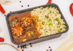 Veg Fried Rice With Veg Ball Manchurian Gravy