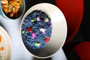 Jain Blue Rice With Edible Flowers