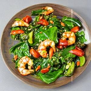 Asian Greens Tossed In Chilli Garlic Sauce  Prawn