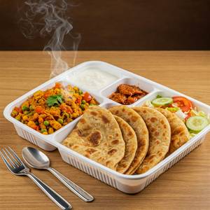Paratha Sabji (02 Parathas, Mix Vegetable Sabji, Dahi, Pickle & Salad)