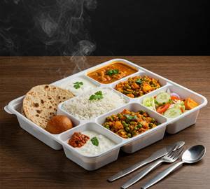 Classic Veg Thali (02Roti + Plain Rice +Veg Sabji +Daal + Chutney + Pickle + Curd +Salad +1 Rasgulla